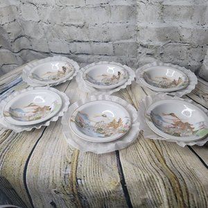 6 Kutani China Hand Painted Made In Japan Waterwheel Gold Bowls  Mt Fuji 5.5"